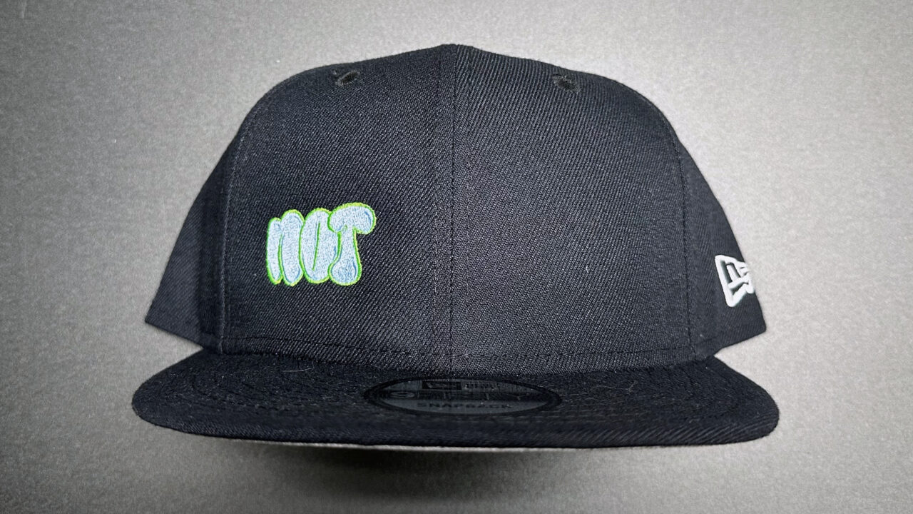 Not Pollock - NOT Throwie Hat - 9Fifty Flatbrim Snapback - Navy w Powder Blue and Neon Green - Front